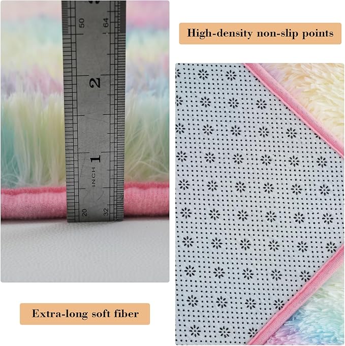 Rainbow Fluffy Rug Shaggy Area Rug, 6x9 Area Rugs for Girls Bedroom, Big Soft Shaggy Bedside Non-Slip Plush Dorm Nursery Kids Carpet Home Decor Aesthetic
