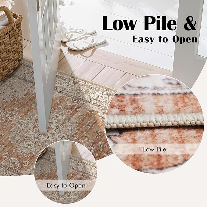 2x5 Runner Rug for Hallway Washable: Non Slip Kitchen Rugs with Rubber Backing Soft Waterproof Mats Stain Resistant Indoor Vintage Carpet Runner for Bedroom Bathroom Laundry Entryway Brick/Terracotta