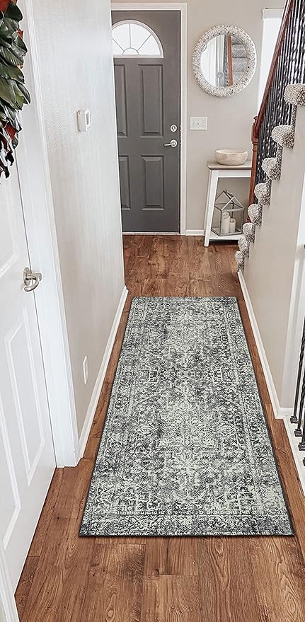 Morebes Boho Black 2x6 Runner Rug for Hallway, Washable Kitchen Runner Rug Non Slip Bathroom Runner, Vintage Medallion Non-Shedding Soft Carpet for Kitchen Bedroom Entryway