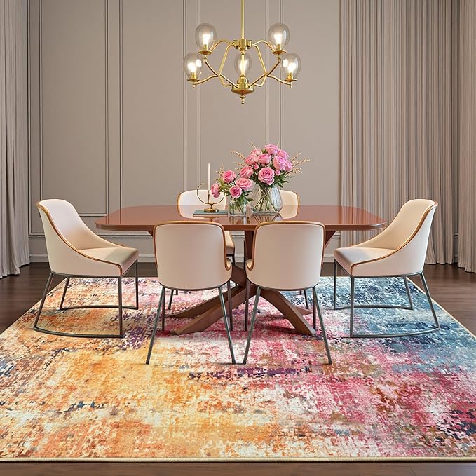 3x5 Colorful Washable Area Rug for Living Room Bedroom, Modern Abstract Non-Slip Rugs, Low Pile Soft Stain Resistant Carpet for Dining Room, Kitchen, Office, Dorm, Bedside Decor