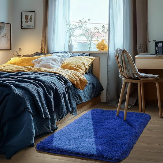 Zentavio Bedside Rugs Small 2x3 Shag Entry Entrance Rugs Soft Boys Bedroom Carpet Navy Area Rugs for Dorm College Essentials Non-Slip Living Room Throw Rug Home Decor Aesthetic Nursery Blue