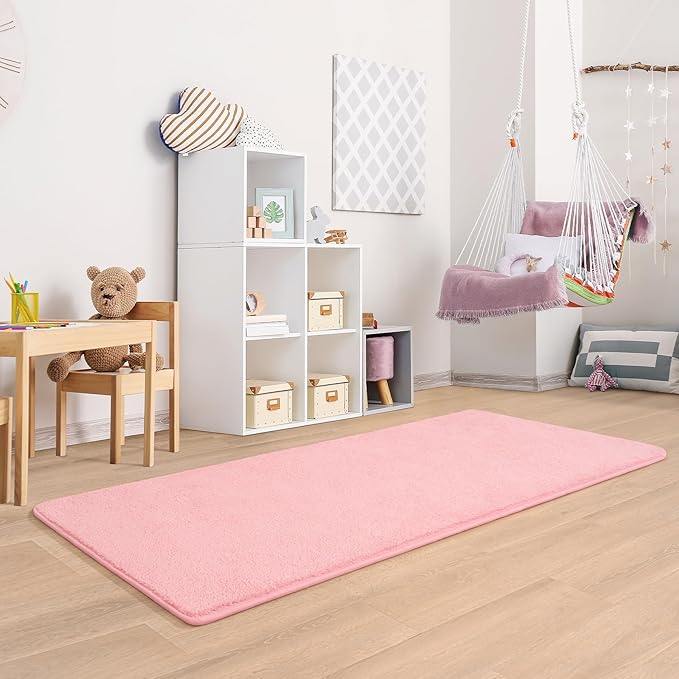 Keeko 2x6 Runner Rug, Pink Bedroom Bedside Runner Rug Small Carpet Living Room Area Throw Rugs for Hallway Soft Indoor Memory Foam Rugs for Teen Kids Classroom Nursery Dorm Laundry Room Decor