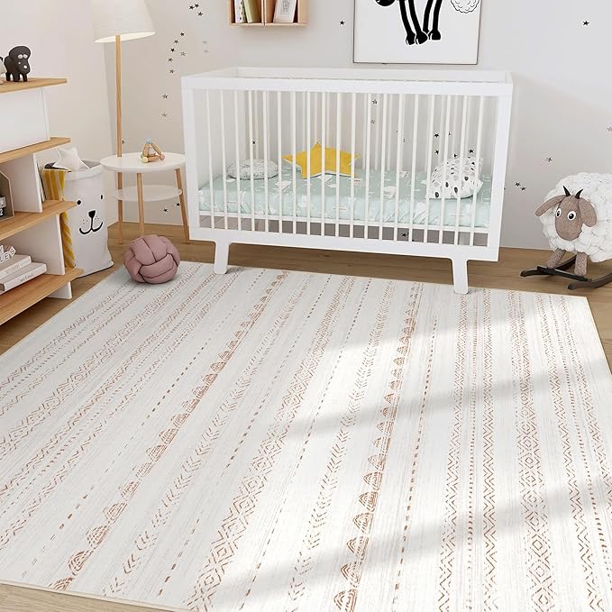 10x14 Area Rugs Living Room: Washable Boho Large Neutral Modern Soft Stain Resistant Farmhouse Indoor Floor Rug Non Slip Accent Carpet for Bedroom Nursery Kids Playroom Office Dining Room- Brown