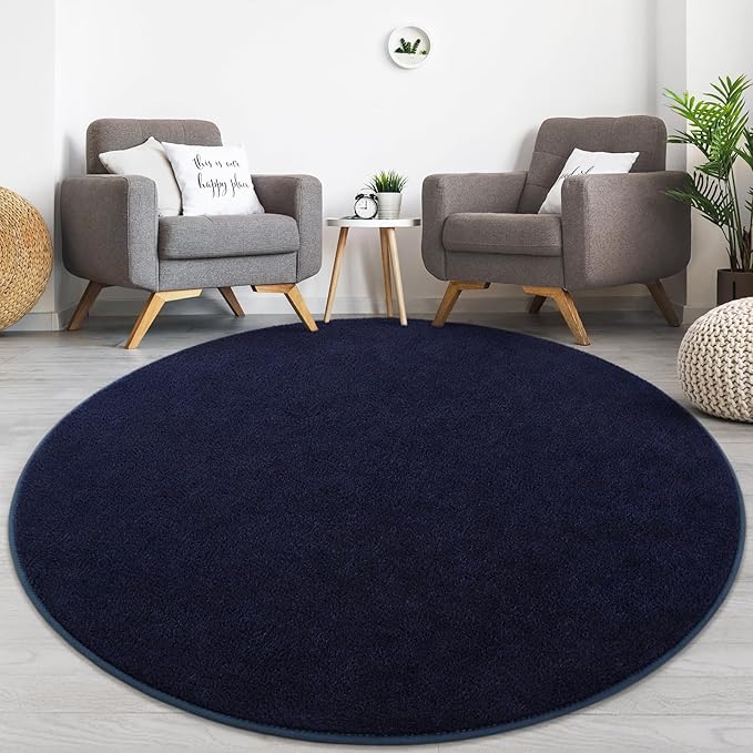 Lascpt Round Rug for Bedroom 6x6, Navy Blue Circle Rug for Living Room Super Soft Thicken Memory Foam Circular Rug, Non-Slip Indoor Area Rug for Modern Home Decor, Round Carpet for Nursery Kid's Room