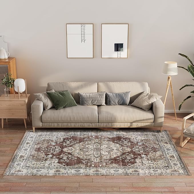 Vintage Area Rug 3x5 for Bedroom, Small Distressed for Kitchen Entryway Bathroom Living Room Office Carpet