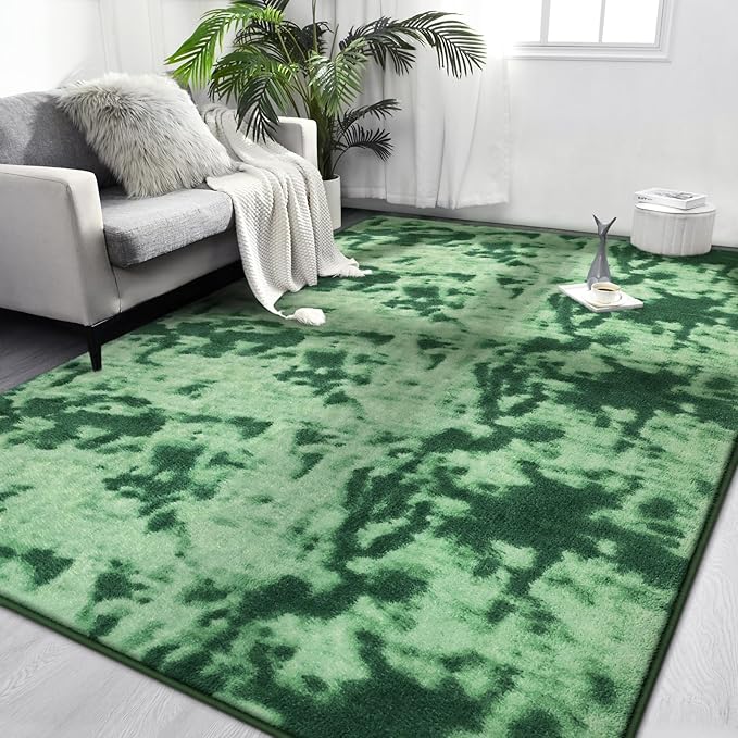 FlyDOIT Large Area Rugs for Living Room Bedroom, 6x9 Ft Tie-Dyed Green Ultra Soft Comfy Thickened Memory-Foam Indoor Carpets, Cozy Modern Floor Rug for Boys Girls Playroom Dorm Nursery Home Décor