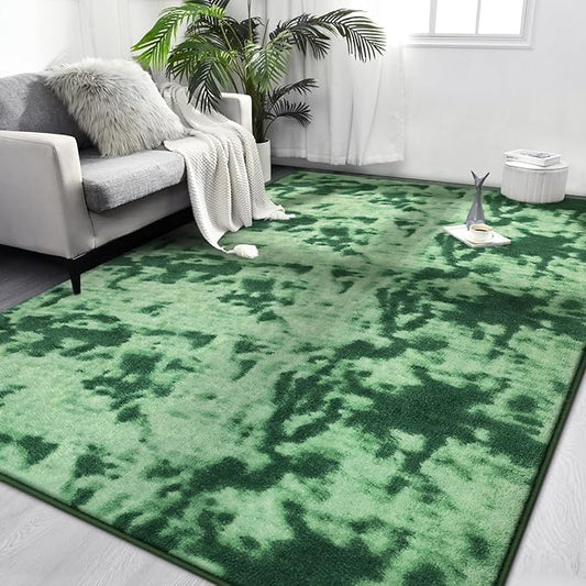 FlyDOIT Large Area Rugs for Living Room Bedroom, 6x9 Ft Tie-Dyed Green Ultra Soft Comfy Thickened Memory-Foam Indoor Carpets, Cozy Modern Floor Rug for Boys Girls Playroom Dorm Nursery Home Décor