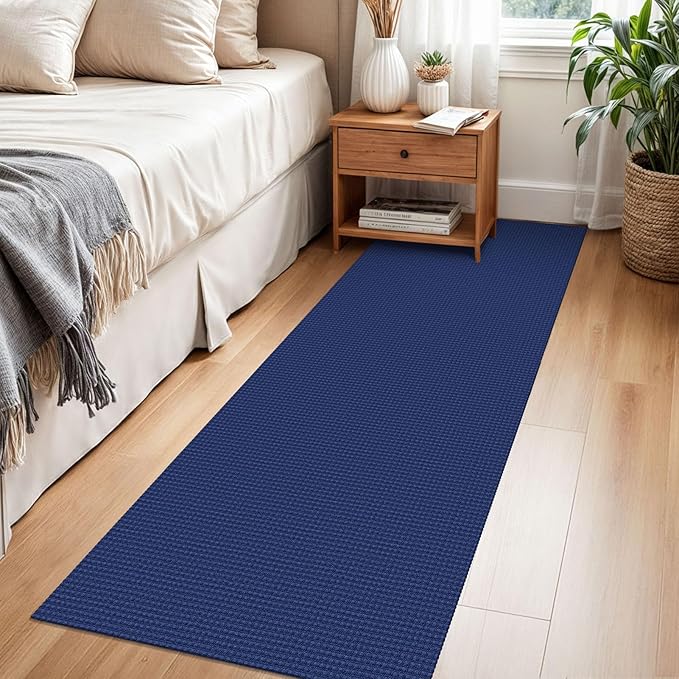 Braided Runner Rug 2x6 Ft Washable Runners for Hallways Kitchen Runner Rug Rubber Backed Cotton Entryway Runner Indoor, Woven Floor Carpet for Hall Kitchen Bedroom, Royal Blue/Navy