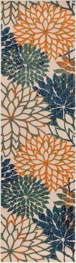Nourison Aloha Indoor/Outdoor Blue Green 2' x 6' Area Rug, Easy Cleaning, Non Shedding, Bed Room, Living Room, Dining Room, Backyard, Deck, Patio (2x6)