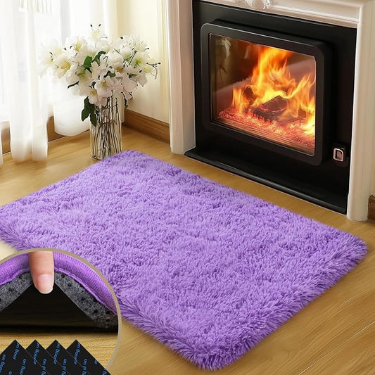 2x3 Rugs for Bedroom, Fluffy Area Rugs for Living Room, Soft Shag Kids Rug Small Carpet with 4 Non-Slip Rug Pads (Purple, 2ft x 3ft)