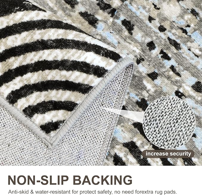 Bavni Area Rug, Non Shedding Washable Rugs 8x10, Durable Rugs for Living Room Dining Room, Aesthetic Abstract Rugs for Bedroom, Soft Non Slip Backing Rug (Gray Black)