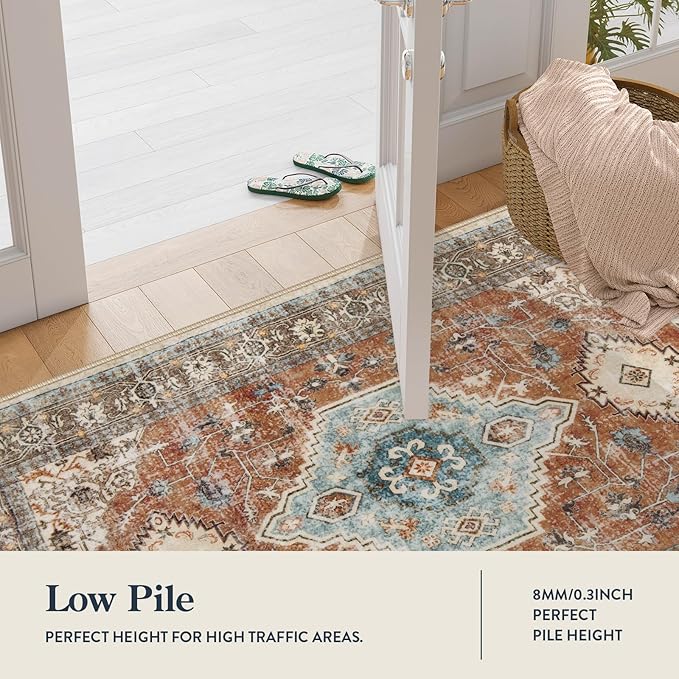 Lahome Oriental Washable Hallway Runner Rug, 2x6 Runners for Hallways Non Slip Ultra-Thin, Vintage Soft Long Carpet for Kitchen Bathroom Bedroom Laundry Room, Orange/Multi