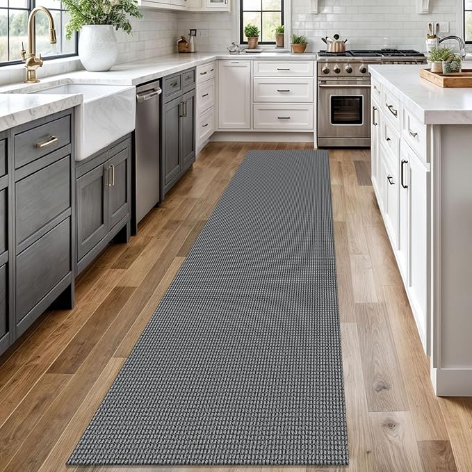 Braided Runner Rug 2x12 Ft Washable Runners for Hallways Non Slip Rubber Backed Kitchen Runners Cotton Extra Long Entryway Runner Indoor, Woven Carpet for Hall Entryway, Dark Grey/Grey