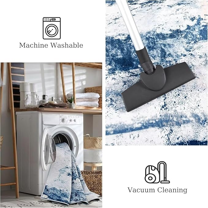Washable Abstract Rug, 2x3 Small Modern Area Rugs with Non-Slip Rubber Backed for Kitchen, Thin but Soft Throw Carpet Bedroom Entryway Front Door Decor, Blue White