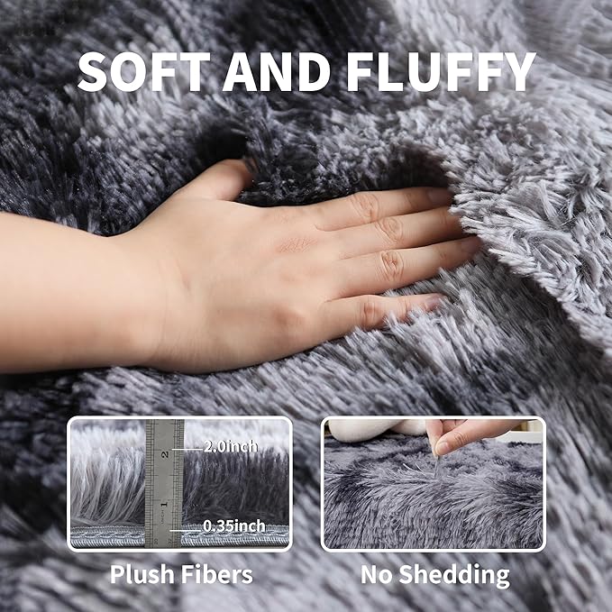 5x8 Dark Grey Fluffy Shag Rug for Bedroom, Ultra Soft Plush Fuzzy Washable Non Slip Floor Carpet for Living Room, Modern Comfy Shaggy Large Area Rug for Kids Baby Nursery Dorm, Tie-Dye Gray