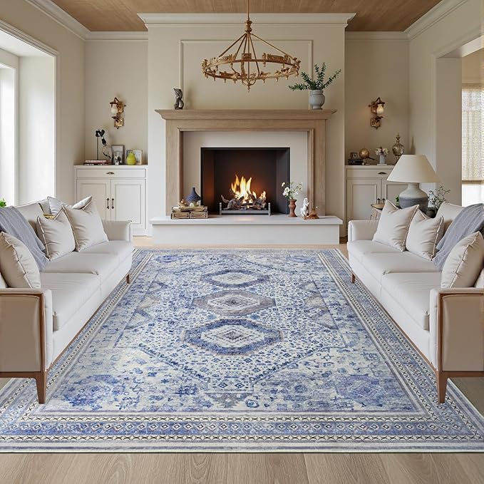 Maxsoft 8x10 Area Rug,Vintage Machine Washable Rugs for Living Room, Soft Non-Slip Low Pile Rug, Stain Resistant Rugs for Kitchen, Bedroom, Dining Room,Laundry Room,Nursery (Light Purple)
