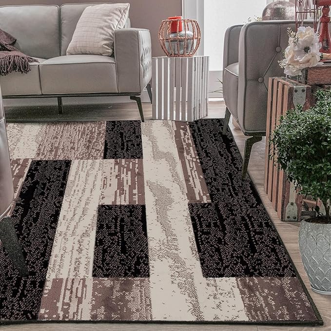 Superior Rockwood 3 Piece Indoor Area Rug Set, Jute Backing, Modern Color Block Decor For Hallway, Entry, Office, Kitchen, Bedroom, Living Room Floor, Plush Rugs, 2' x 3', 5' x 8', 8' x 10', Chocolate