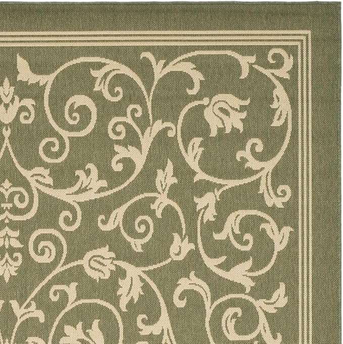 SAFAVIEH Courtyard Collection Area Rug - 7'1 Square, Olive & Natural, Scroll Design, Non-Shedding & Easy Care, Indoor/Outdoor & Washable-Ideal for Patio, Backyard, Mudroom (CY2098-1E06)