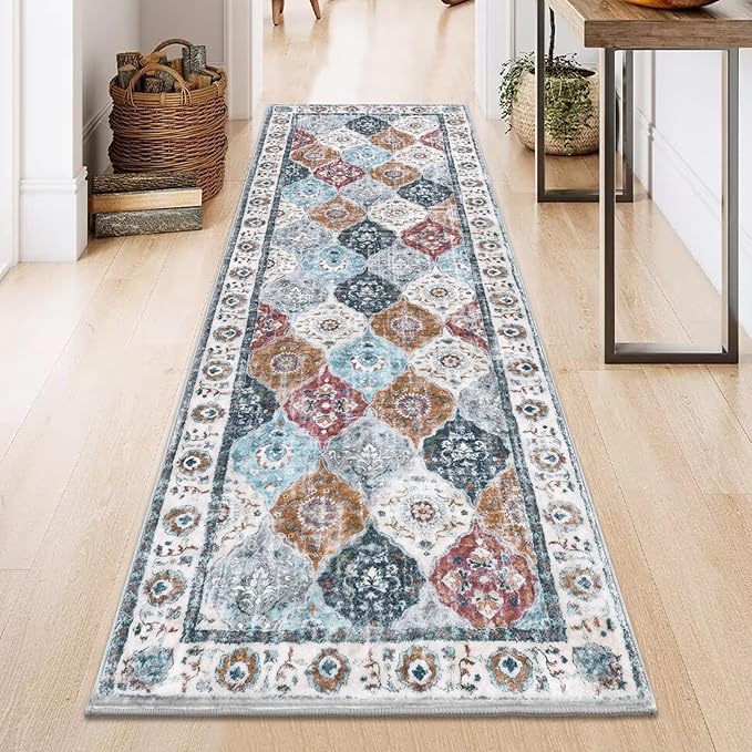 HEBE Hallway Runner Rug 2'x6' Washable Vintage Distressed Area Rugs Non Slip Laundry Rug Runner Boho Floor Carpet Runners for Hallways Entryway Laundry Room Kitchen Bathroom