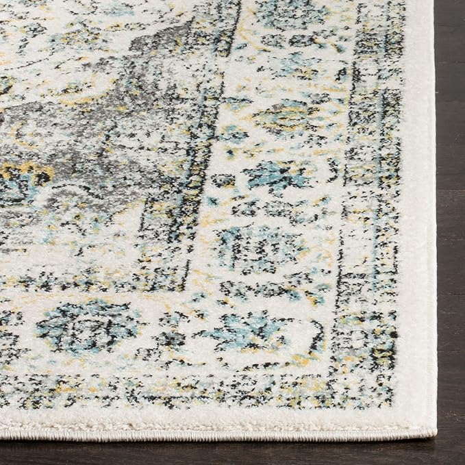 SAFAVIEH Evoke Collection 3' x 5' Grey / Gold EVK220B Shabby Chic Oriental Medallion Non-Shedding Living Room Bedroom Accent Rug