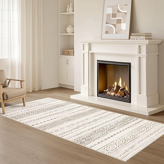 Runner Rug Kitchen Washable Rugs: 2x6 Non-Slip Boho Soft Modern Stain Resistant Indoor Floor Neutral Farmhouse Throw Carpet for Hallway Bathroom Laundry Room Entryway Bedroom- Brown