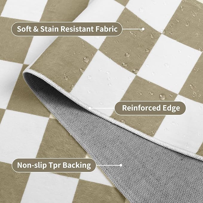 Terrug Beige and White Small Checkered Rug for Bedroom, 2x3 Soft Washable Rug with Non Slip Backing, Low Pile Throw Carpet for Entryway Hallway Kitchen Laundry Room