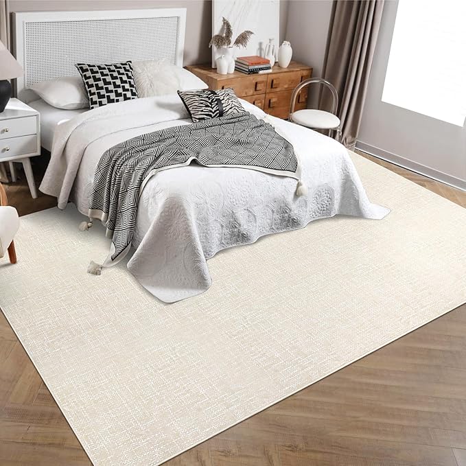 Bedroom Area Rug 4x6 Modern Abstract Area Rug Stain Resistant Small Living Room Rug Contemporary Dining Room Rug Non-Slip Solid Rug Aesthetic Accent Floor Carpet for Kitchen Office, Cream