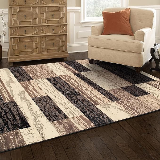 Superior Rockwood 3 Piece Indoor Area Rug Set, Jute Backing, Modern Color Block Decor For Hallway, Entry, Office, Kitchen, Bedroom, Living Room Floor, Plush Rugs, 2' x 3', 5' x 8', 8' x 10', Chocolate