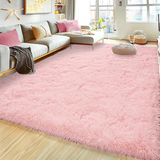 Ultra Fluffy Rug for Living Room Bedroom, 5x7 Fuzzy Large Area Rug for Living Room, Plush Soft Shag Carpet for Girl Boy Kids, Non Slip Rug Modern Indoor Home Decor Aesthetic, Pink