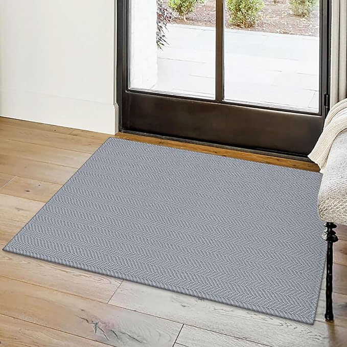 Small Braided Rugs 2x3 Ft Area Rugs for Entryway Boho Washable Rug Throw Rugs with Rubber Backing Cotton Woven Door Mat Indoor Entrance Front Door Rugs for Foyer Bathroom Kitchen, Light Gray