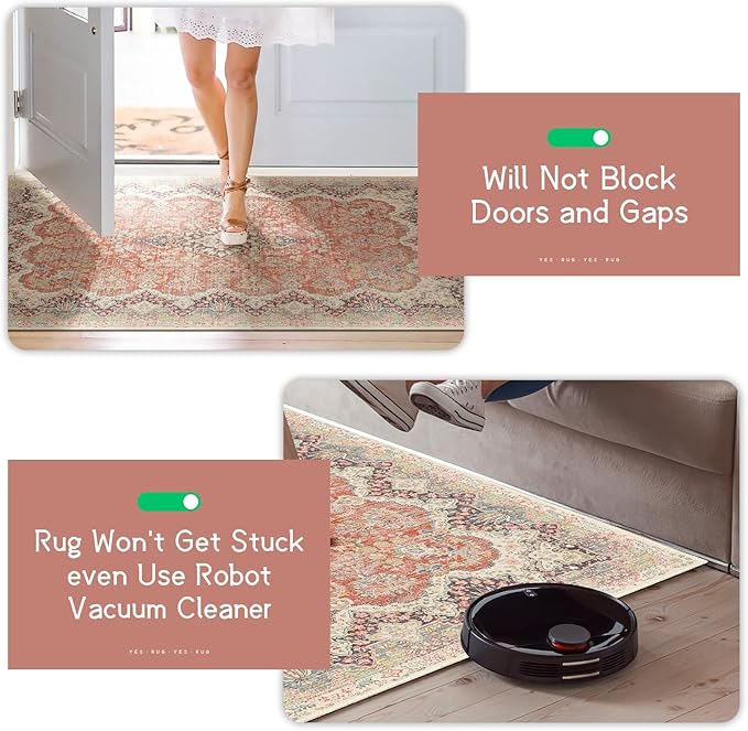 Small Rug 2x3 Boho Rugs for Entryway, Vintage Washable Area Rug for Bathroom Kitchen Bedroom, Non Slip Soft Accent Distressed Floor Throw Carpet, Red Grey