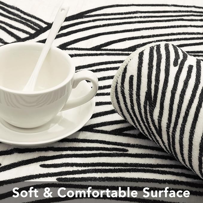 5x7 Modern Abstract Area Rugs for Living Room Non Slip Backing Washable Rug Indoor Carpet Bedroom Rug Low Pile Non-Shedding Soft Faux Wool Rug for Dining Room Nursery Office Ivory/Black