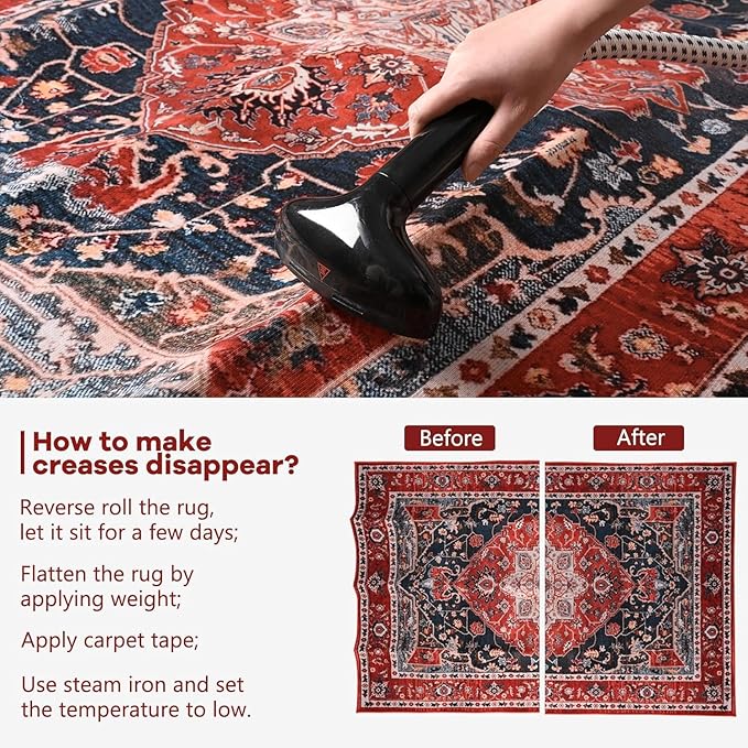 YJ.GWL Area Rug 2x7, Machine Washable Hallway Runner Rug, Boho Floral Vintage Distress Print Pattern Carpet, Low Pile Lightweight Thin Rugs for Entryway, Kitchen and Corridor, Red