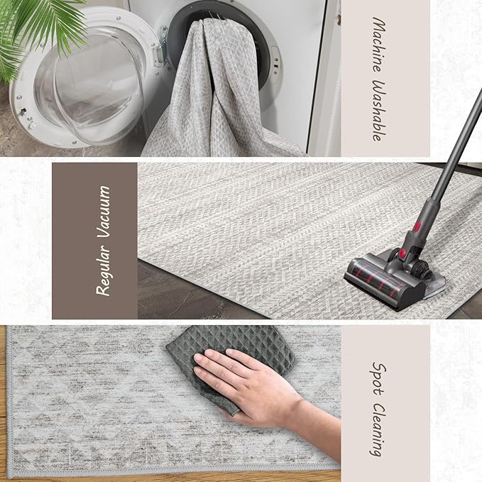 5'x7' Machine Washable Abstract Design Area Rug Machine Washable Area Rugs 5X7, Non Slip, Stain Resistant, Home Decor Living Room Area Rugs 5x7 (Grey Beige 5x7)…