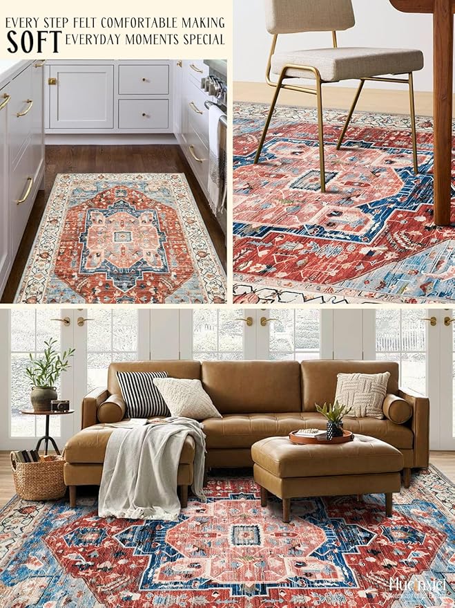 2x3 Area Rug - Non-Slip Machine Washable Low-Pile Soft Boho Oriental Carpet for Entryway, Living Room, Bedroom, Kitchen | Door Mat, Small Space Decor & Indoor Use