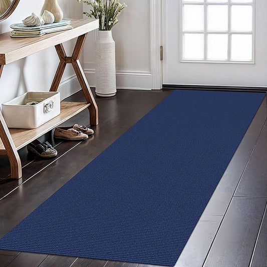KOZYFLY Washable Runner Rug 2x6 Ft Runners for Hallways Kitchen Runner Rugs with Rubber Backing Braided Cotton Entryway Runner Indoor, Carpet Runners for Hallway Entryway Bedroom, Navy/Dark Navy