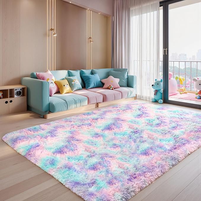 Sour Lemon Area Rugs 9x12 Living Room, Large Area Rug Shag Shaggy Carpet Soft Plush Furry Bedside Rug, Machine Washable Area Rugs for Bedroom Kids Girls Boys Home Decor Anti Slip