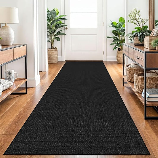 Braided Runner Rug 2.6x10 Ft Washable Runners for Hallways Non Slip Rubber Backed Kitchen Runners Cotton Long Entryway Runner Indoor, Woven Carpet for Hall Kitchen Entryway, Black/Grey