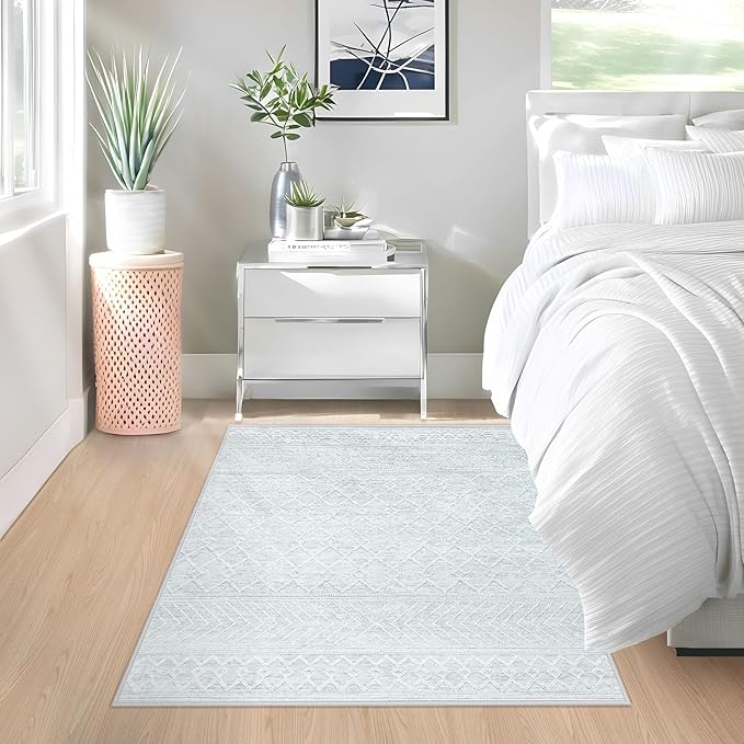 2x3 Rug Entryway Rugs: Washable Boho Small Geometric Moroccan Printed Pattern Rug Modern Indoor Soft Non Slip Ultra Thin Front Door Mat for Kitchen Bedroom (Grey, 2'x3')