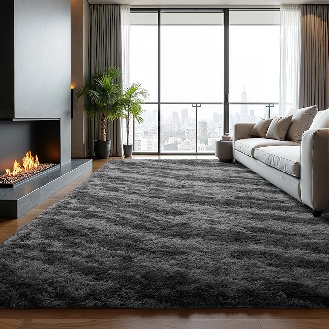 Zentavio Area Rugs for Living Room 6x9 Large Rugs for Bedroom Carpet Fluffy Fuzzy Soft Shag Aesthetic Plush High Pile Gray Throw Rug for Nursery Kids Room Dorm Marble Grey