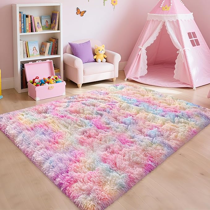 4x6 Soft Fluffy Unicorn Rainbow Rug for Girls Bedroom Kids Colorful Plush Area Rugs Cute Floor Carpets Shaggy Playing Mat for Kids Baby Girls Room Nursery Home Decor