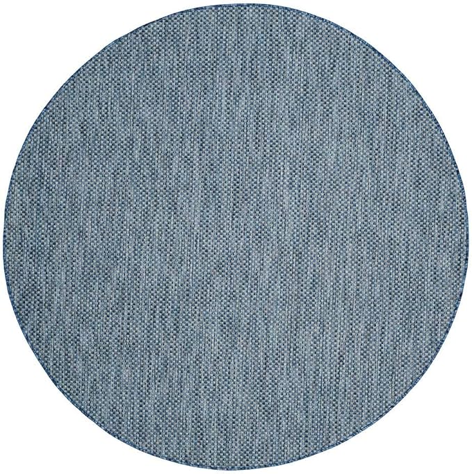 SAFAVIEH Courtyard Collection Area Rug - 5'3" Round, Navy & Grey, Non-Shedding & Easy Care, Indoor/Outdoor & Washable-Ideal for Patio, Backyard, Mudroom (CY8521-36821)