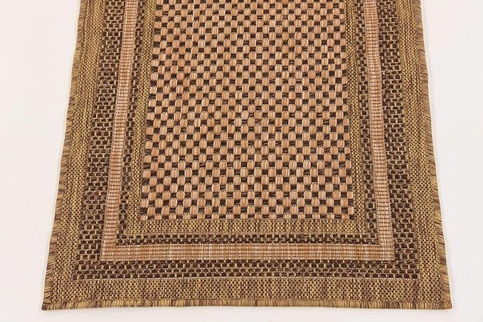 Unique Loom Outdoor Border Collection Area Rug - Multi Border (2' 2" x 6' Runner, Light Brown/ Brown)