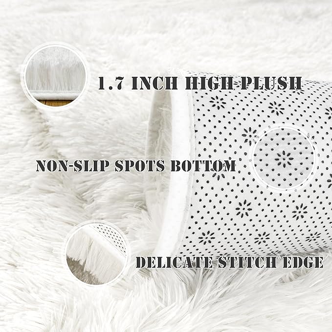 Ultra Fluffy Area Rugs for Living Room Bedroom, 6x9 Fuzzy Large Living Room Rugs, Thick Shag Rug for Dorm, Soft Non Slip Kids Girls Boys Rug for Home Decor Aesthetic, Cream White