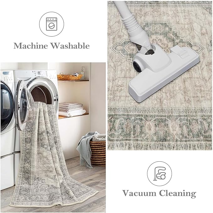 Lahome Oriental Hallway Runner Rug, 2.5x12 Washable Runners for Hallways Kitchen, Soft Distressed Non Shedding Long Carpet for Entryway ‎Laundry Room, Grey/Brown