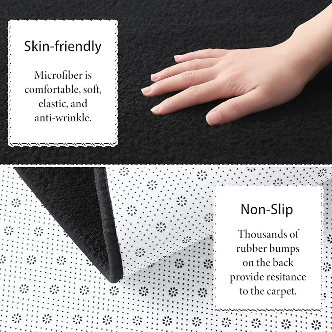 Keeko 2x8 Long Runner Rug, Black Bedroom Bedside Runner Rug Living Room Carpet Area Throw Rugs for Hallway Soft Indoor Memory Foam Rugs for Teen Kids Classroom Nursery Dorm Laundry Room Decor