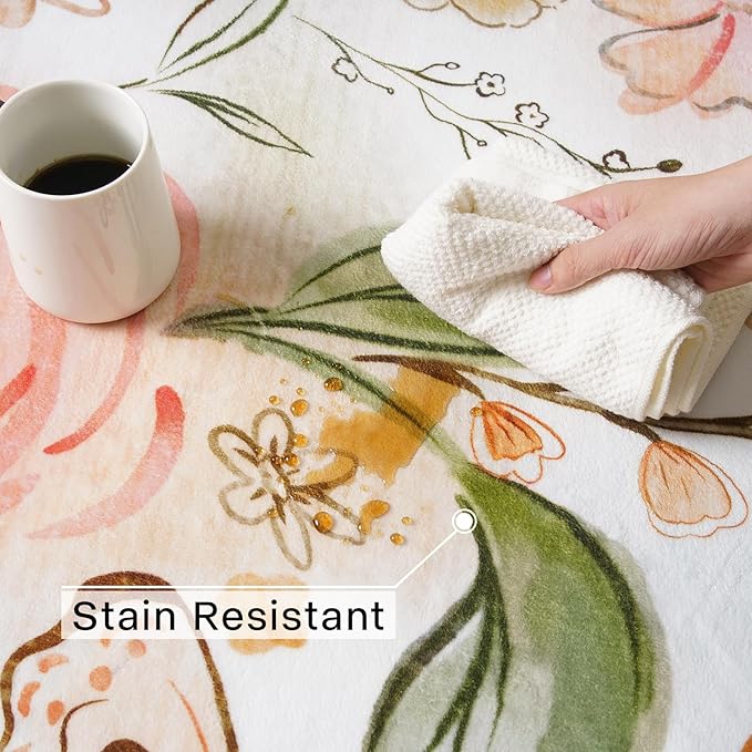 ST. BRIDGE Beige Runner Rug 2x6, Washable Rug Runners for Hallway Entryway Bedroom, Non-Slip Low Pile Boho Floral Throw Rugs Soft Faux Wool Floor Carpet for Kitchen, Bathroom, Laundry