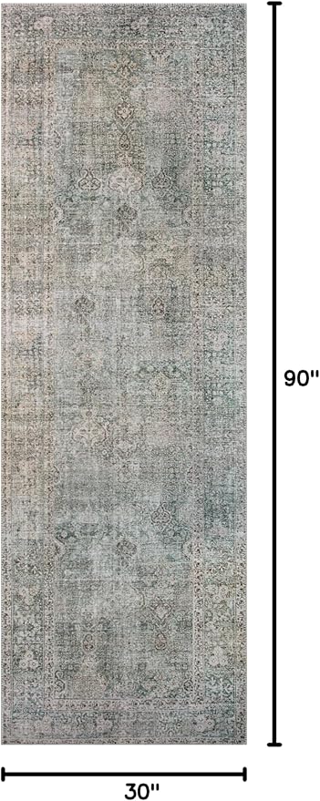 Loloi Chris Loves Julia Jules Collection JUL-08 Emerald/Antique Ivory 2'-6'' x 7'-6'', .13" Pile Height, Runner Rug