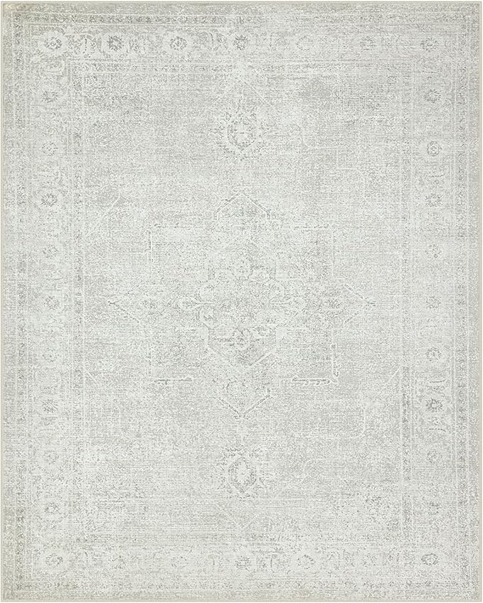 Washable Rugs 5x7 Area Rugs for Living Room,Bedroom,Large Carpets,Ultra Soft Faux Wool Retro Dining Room Rug,Non Slip&Non-Shedding Low Pile Vintage Rugs for Home Office,Concrete Grey