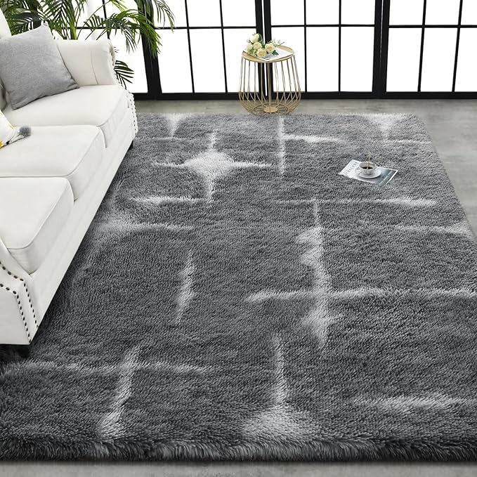 TWINNIS Super Soft Shaggy Rugs Fluffy Carpets, 5x8 Feet, Indoor Modern Plush Area Rugs for Living Room Bedroom Kids Room Nursery Home Decor, Upgrade Anti-Skid Rectangular Fuzzy Rug, Grey Star